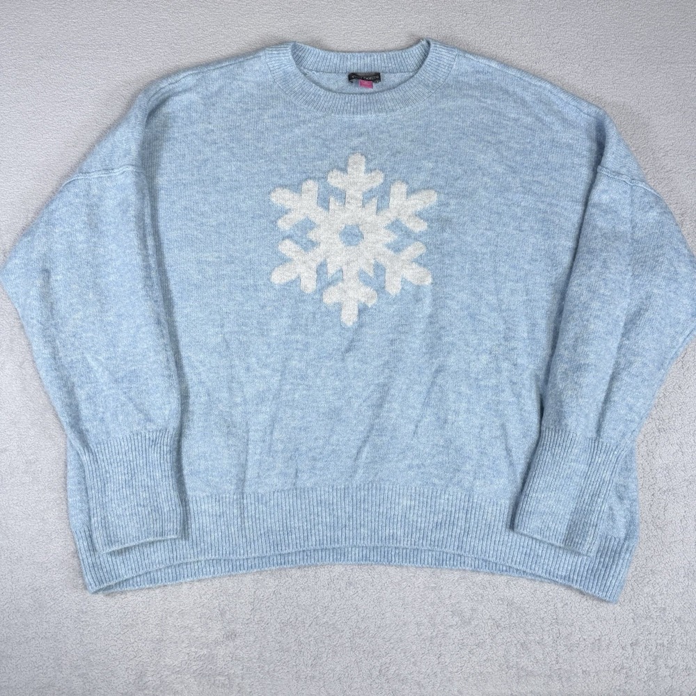 Vince Camuto Women XL Blue Snowflake Crew Neck Pullover Sweater SC1195
